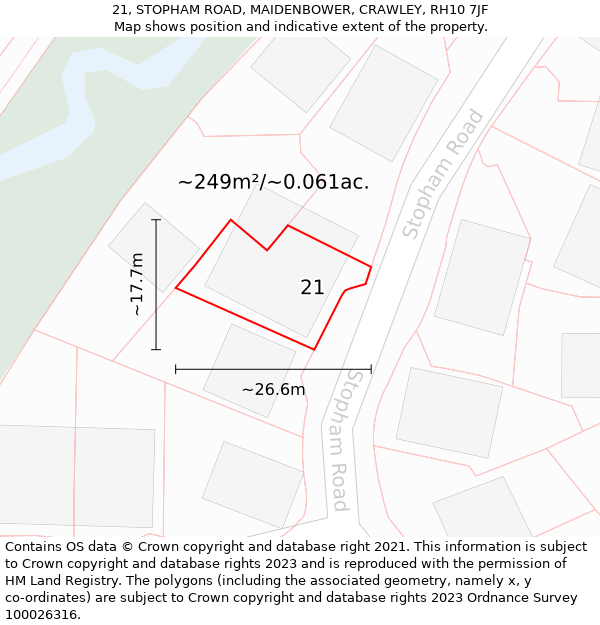 21, STOPHAM ROAD, MAIDENBOWER, CRAWLEY, RH10 7JF: Plot and title map