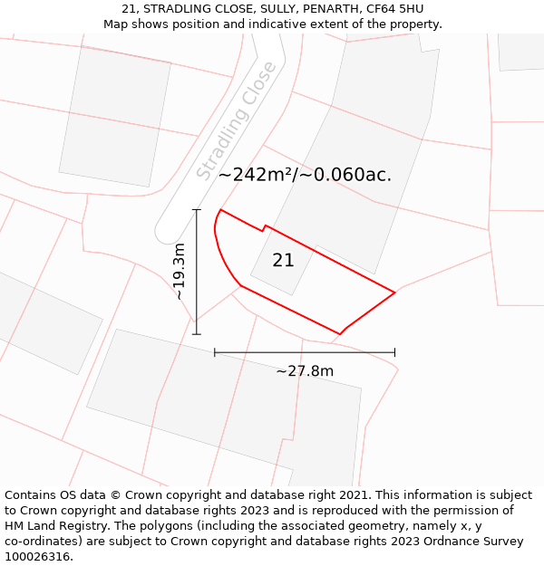 21, STRADLING CLOSE, SULLY, PENARTH, CF64 5HU: Plot and title map