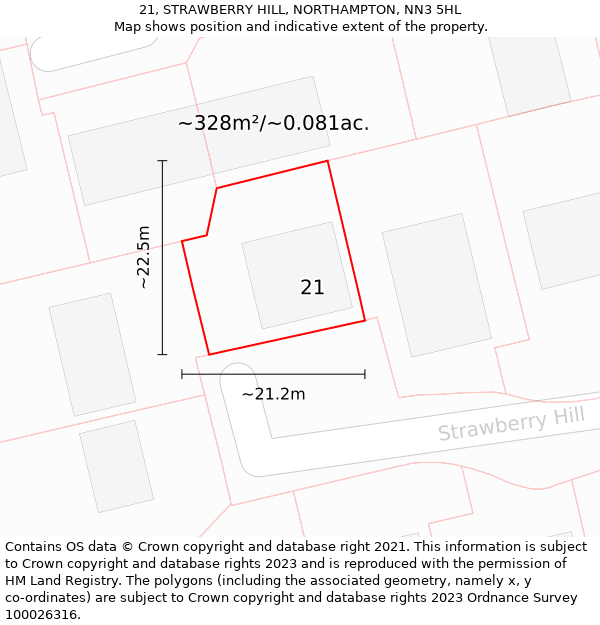 21, STRAWBERRY HILL, NORTHAMPTON, NN3 5HL: Plot and title map