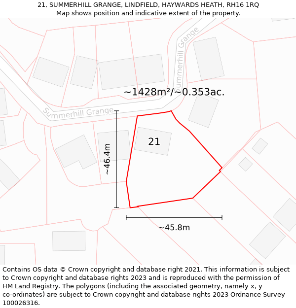 21, SUMMERHILL GRANGE, LINDFIELD, HAYWARDS HEATH, RH16 1RQ: Plot and title map