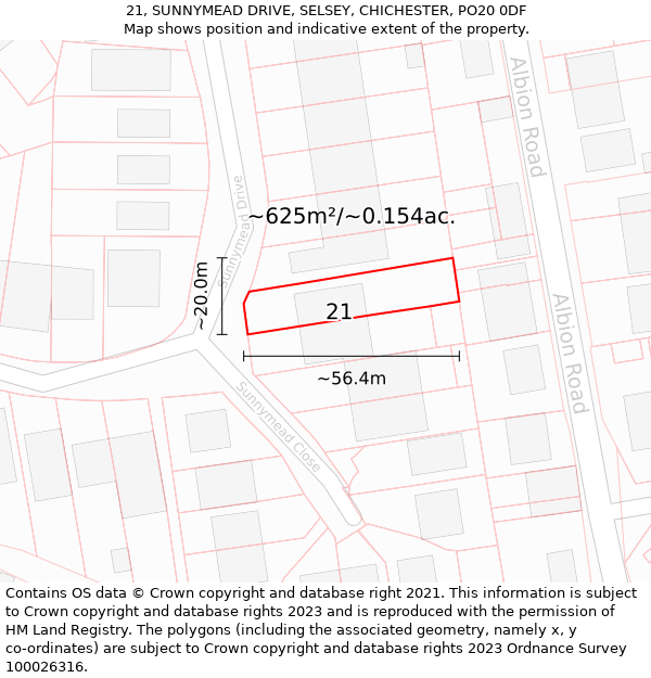 21, SUNNYMEAD DRIVE, SELSEY, CHICHESTER, PO20 0DF: Plot and title map