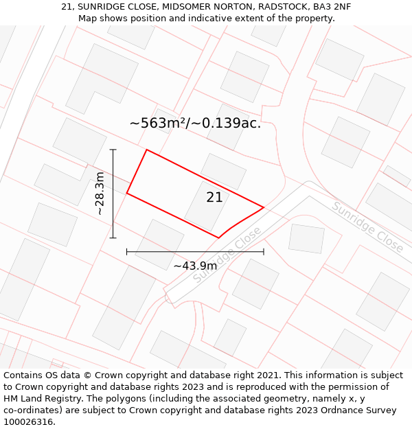 21, SUNRIDGE CLOSE, MIDSOMER NORTON, RADSTOCK, BA3 2NF: Plot and title map