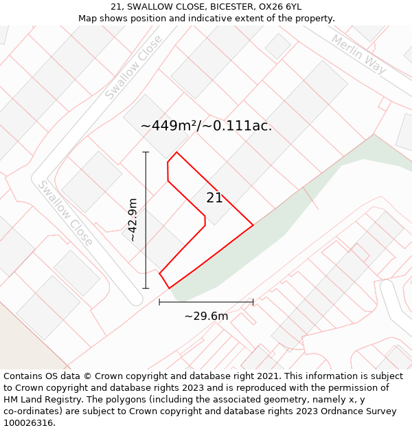 21, SWALLOW CLOSE, BICESTER, OX26 6YL: Plot and title map