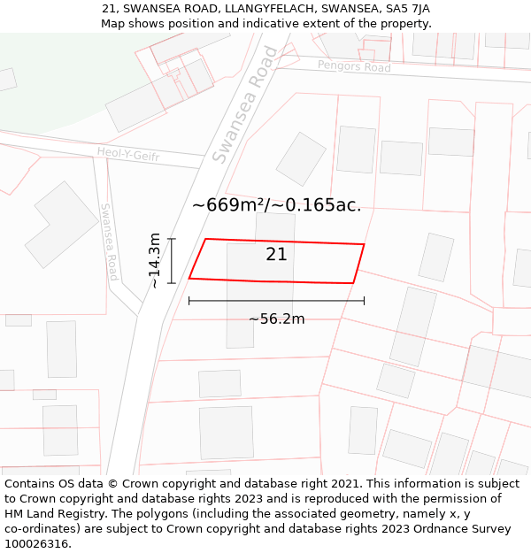 21, SWANSEA ROAD, LLANGYFELACH, SWANSEA, SA5 7JA: Plot and title map