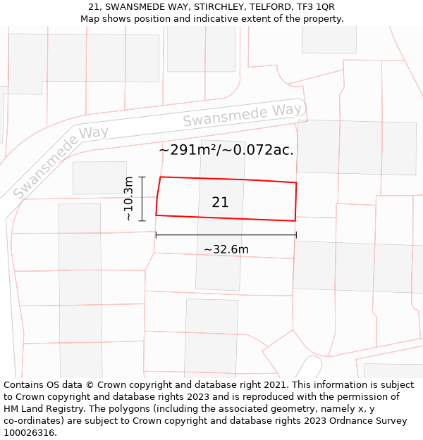 21, SWANSMEDE WAY, STIRCHLEY, TELFORD, TF3 1QR: Plot and title map