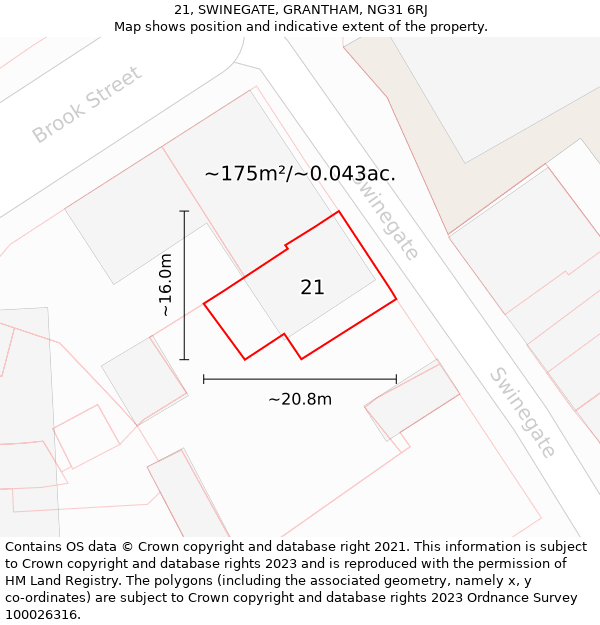 21, SWINEGATE, GRANTHAM, NG31 6RJ: Plot and title map