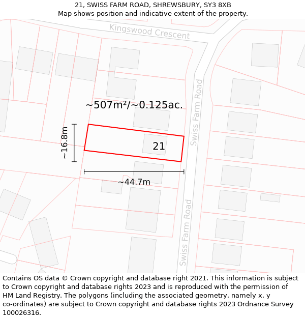 21, SWISS FARM ROAD, SHREWSBURY, SY3 8XB: Plot and title map