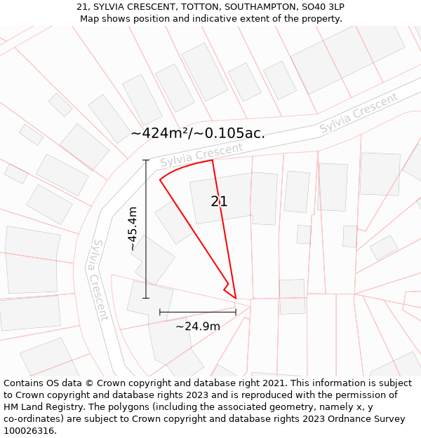 21, SYLVIA CRESCENT, TOTTON, SOUTHAMPTON, SO40 3LP: Plot and title map