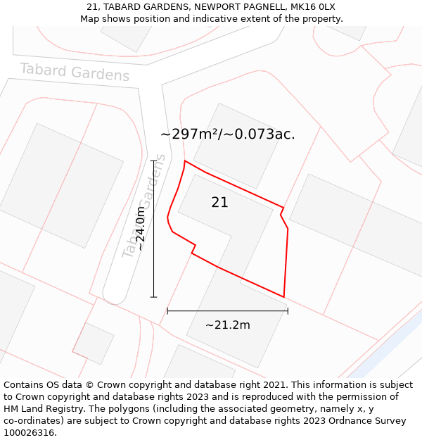 21, TABARD GARDENS, NEWPORT PAGNELL, MK16 0LX: Plot and title map
