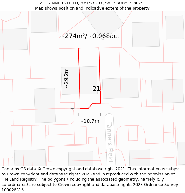 21, TANNERS FIELD, AMESBURY, SALISBURY, SP4 7SE: Plot and title map