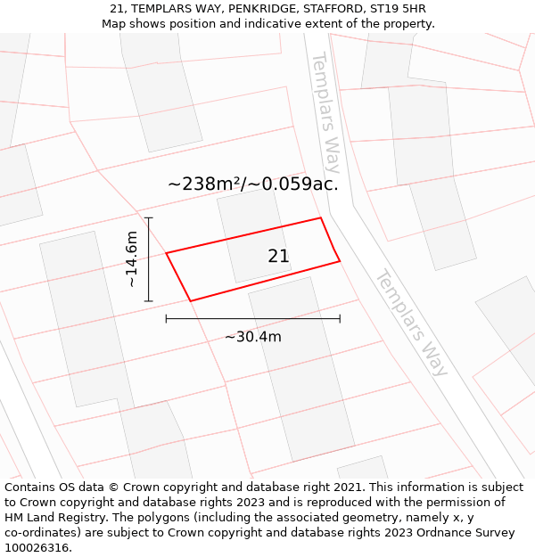 21, TEMPLARS WAY, PENKRIDGE, STAFFORD, ST19 5HR: Plot and title map