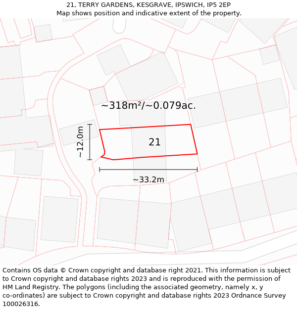 21, TERRY GARDENS, KESGRAVE, IPSWICH, IP5 2EP: Plot and title map