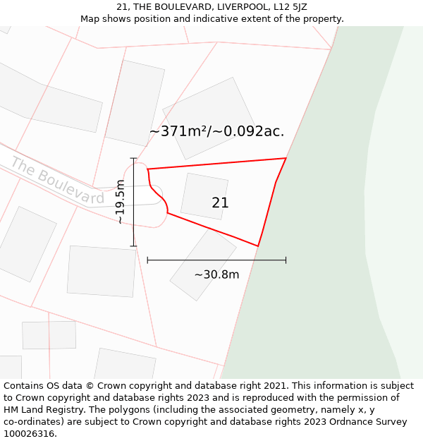 21, THE BOULEVARD, LIVERPOOL, L12 5JZ: Plot and title map