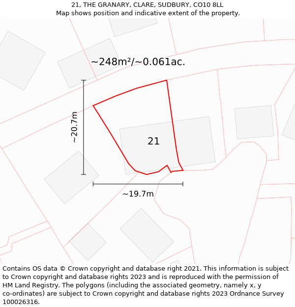 21, THE GRANARY, CLARE, SUDBURY, CO10 8LL: Plot and title map