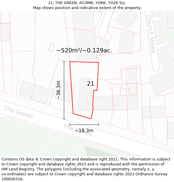 21, THE GREEN, ACOMB, YORK, YO26 5LL: Plot and title map