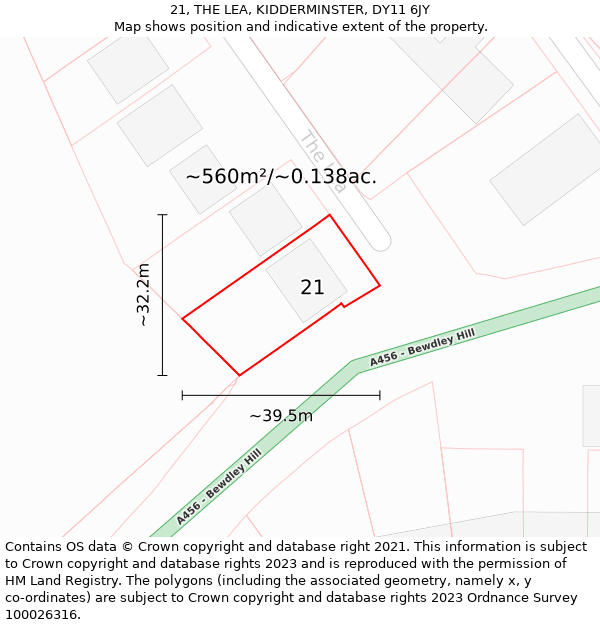 21, THE LEA, KIDDERMINSTER, DY11 6JY: Plot and title map