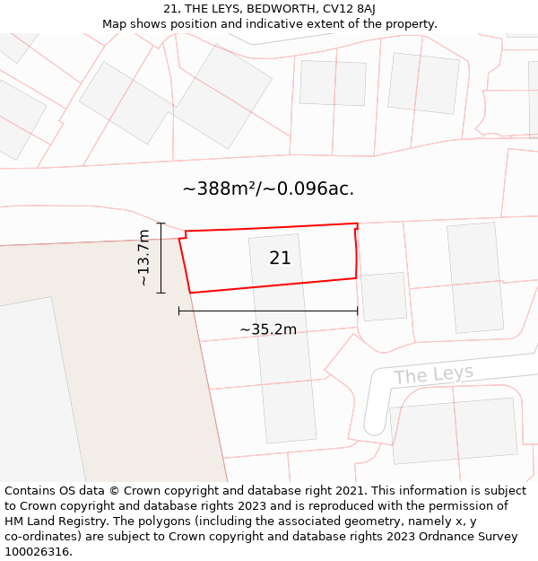 21, THE LEYS, BEDWORTH, CV12 8AJ: Plot and title map