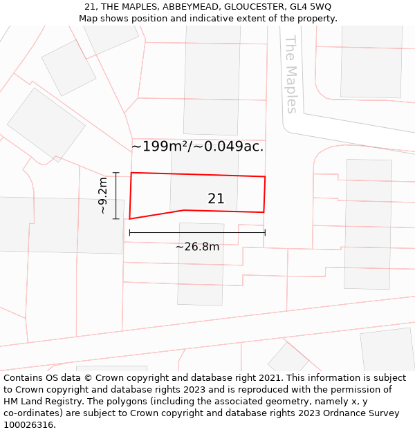 21, THE MAPLES, ABBEYMEAD, GLOUCESTER, GL4 5WQ: Plot and title map