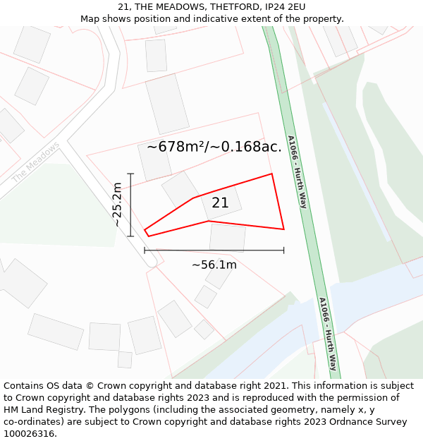 21, THE MEADOWS, THETFORD, IP24 2EU: Plot and title map