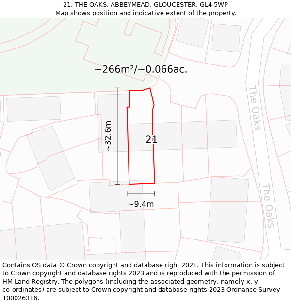 21, THE OAKS, ABBEYMEAD, GLOUCESTER, GL4 5WP: Plot and title map