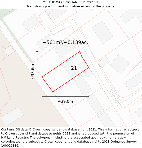 21, THE OAKS, SOHAM, ELY, CB7 5FF: Plot and title map