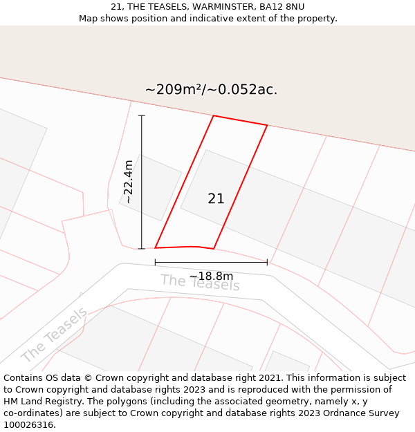 21, THE TEASELS, WARMINSTER, BA12 8NU: Plot and title map