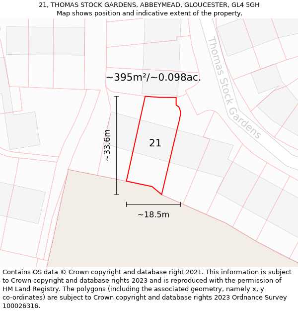 21, THOMAS STOCK GARDENS, ABBEYMEAD, GLOUCESTER, GL4 5GH: Plot and title map