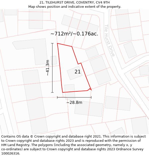 21, TILEHURST DRIVE, COVENTRY, CV4 9TH: Plot and title map