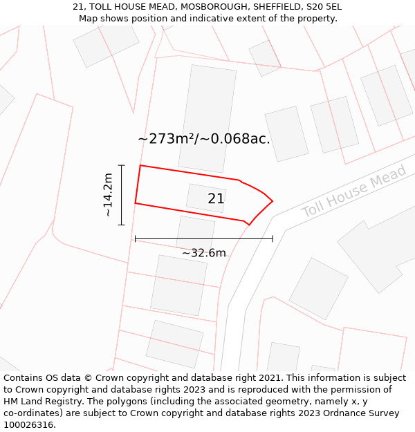 21, TOLL HOUSE MEAD, MOSBOROUGH, SHEFFIELD, S20 5EL: Plot and title map