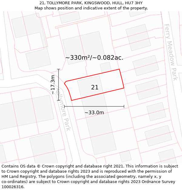 21, TOLLYMORE PARK, KINGSWOOD, HULL, HU7 3HY: Plot and title map