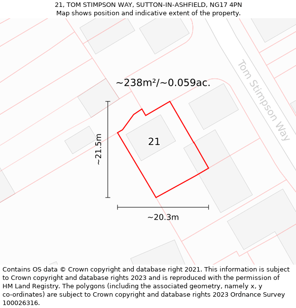 21, TOM STIMPSON WAY, SUTTON-IN-ASHFIELD, NG17 4PN: Plot and title map