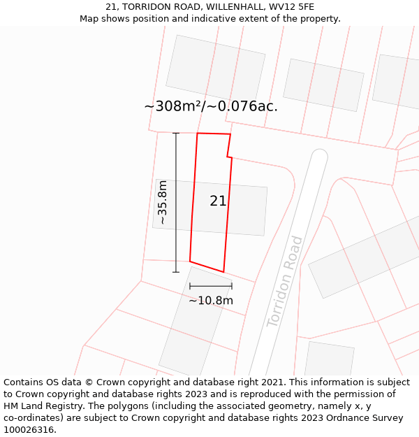 21, TORRIDON ROAD, WILLENHALL, WV12 5FE: Plot and title map