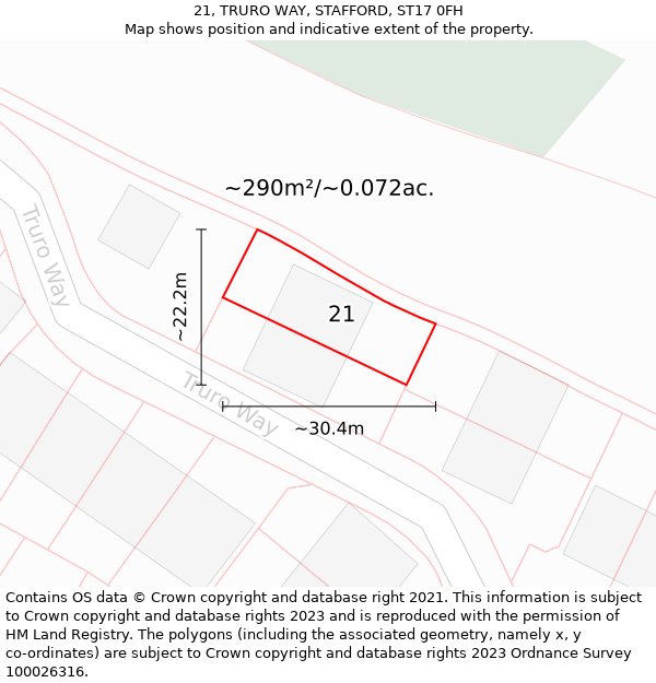 21, TRURO WAY, STAFFORD, ST17 0FH: Plot and title map