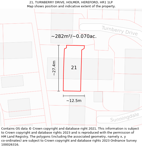 21, TURNBERRY DRIVE, HOLMER, HEREFORD, HR1 1LP: Plot and title map