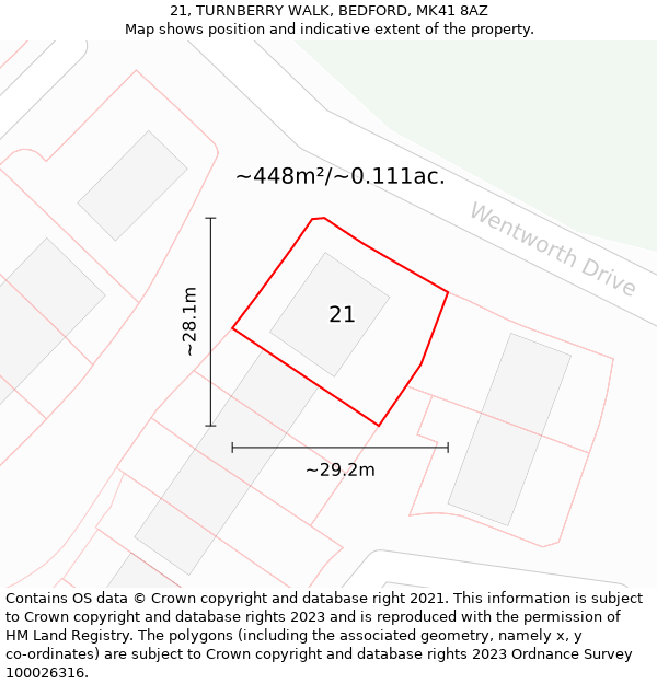 21, TURNBERRY WALK, BEDFORD, MK41 8AZ: Plot and title map