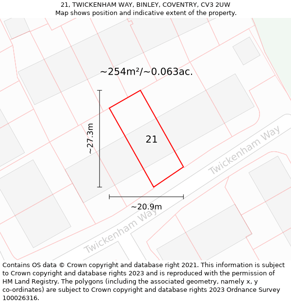 21, TWICKENHAM WAY, BINLEY, COVENTRY, CV3 2UW: Plot and title map