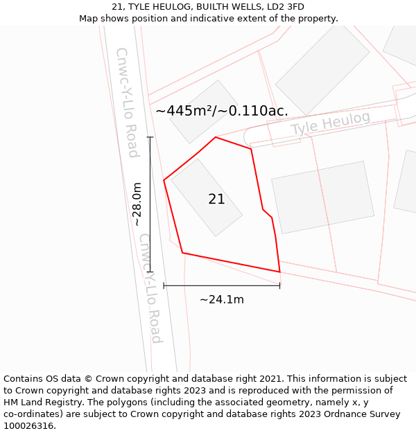 21, TYLE HEULOG, BUILTH WELLS, LD2 3FD: Plot and title map