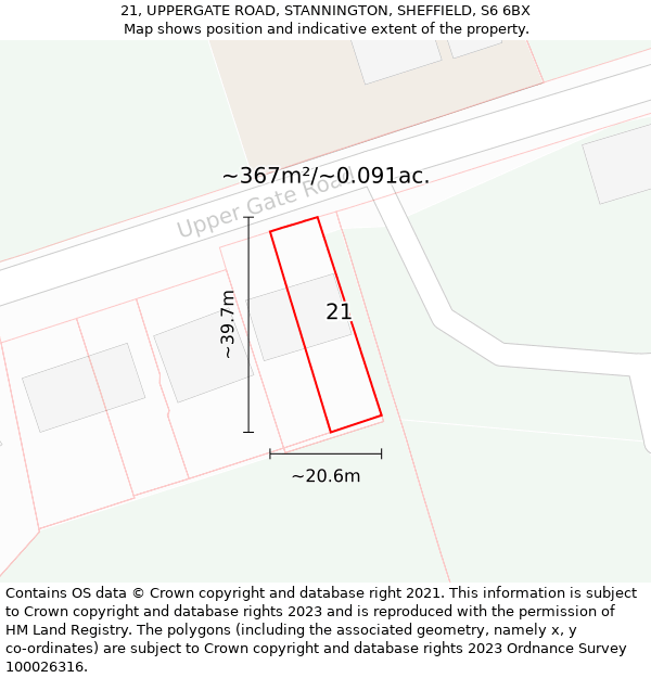 21, UPPERGATE ROAD, STANNINGTON, SHEFFIELD, S6 6BX: Plot and title map