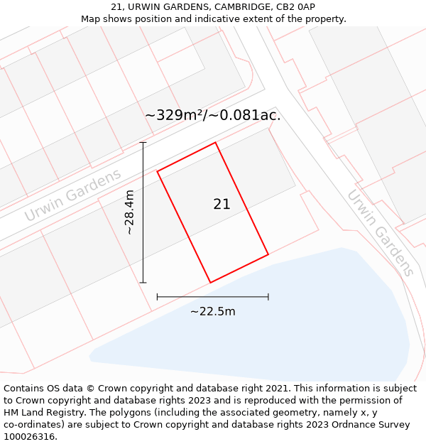 21, URWIN GARDENS, CAMBRIDGE, CB2 0AP: Plot and title map