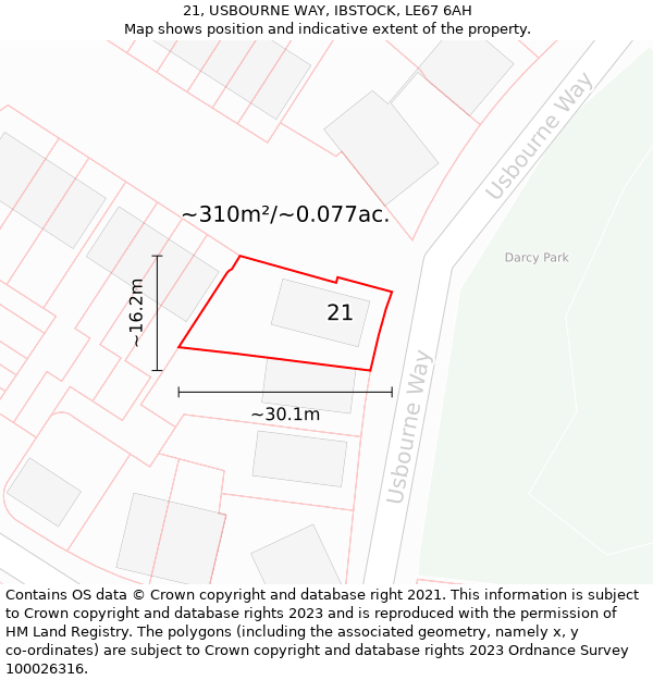 21, USBOURNE WAY, IBSTOCK, LE67 6AH: Plot and title map