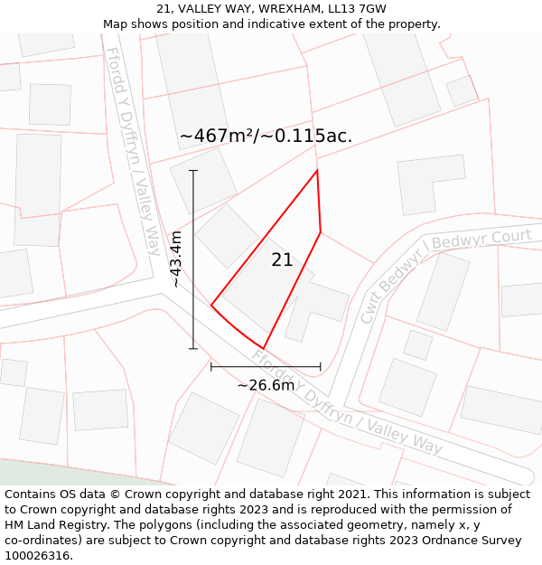 21, VALLEY WAY, WREXHAM, LL13 7GW: Plot and title map