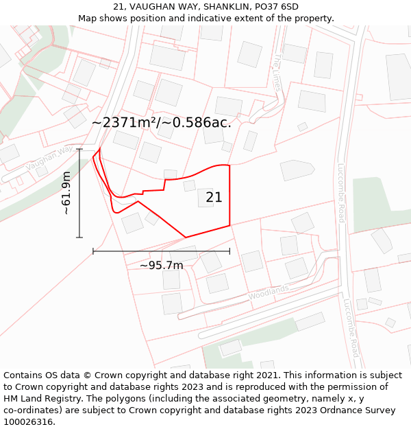 21, VAUGHAN WAY, SHANKLIN, PO37 6SD: Plot and title map