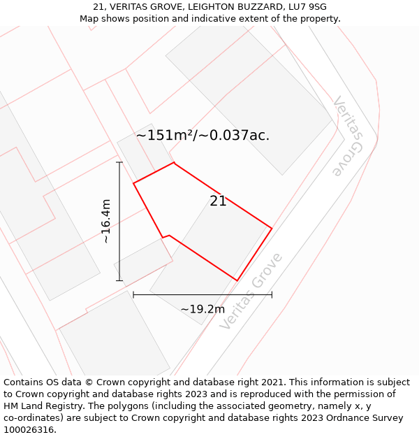 21, VERITAS GROVE, LEIGHTON BUZZARD, LU7 9SG: Plot and title map