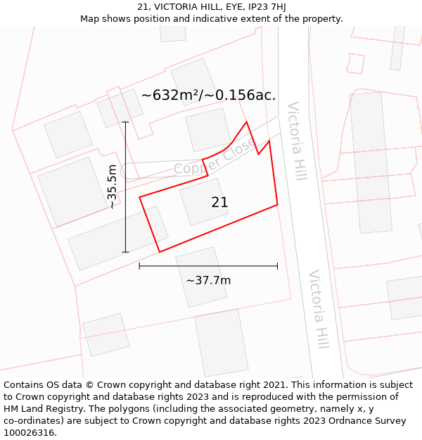 21, VICTORIA HILL, EYE, IP23 7HJ: Plot and title map