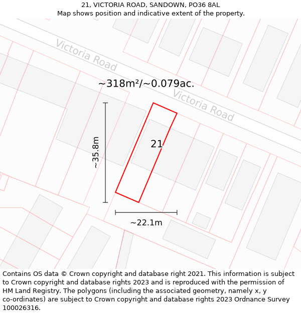 21, VICTORIA ROAD, SANDOWN, PO36 8AL: Plot and title map