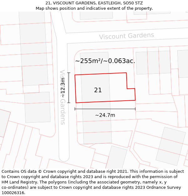 21, VISCOUNT GARDENS, EASTLEIGH, SO50 5TZ: Plot and title map