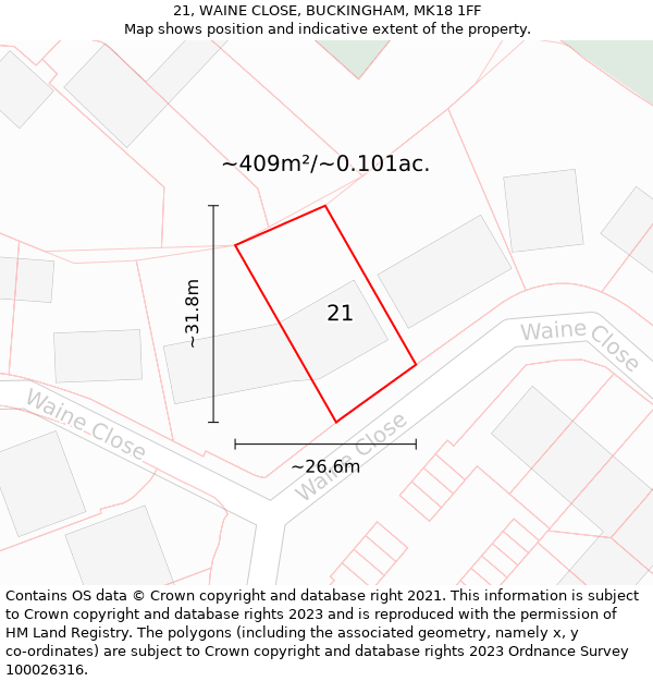 21, WAINE CLOSE, BUCKINGHAM, MK18 1FF: Plot and title map