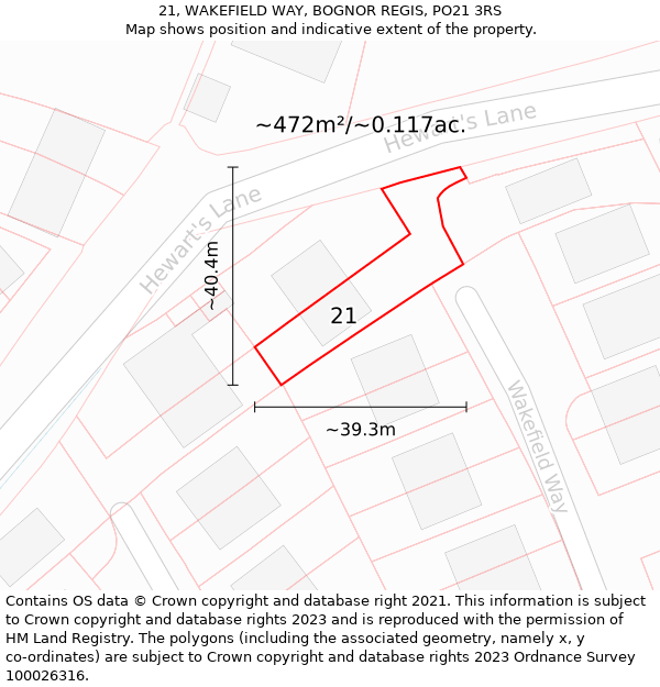 21, WAKEFIELD WAY, BOGNOR REGIS, PO21 3RS: Plot and title map