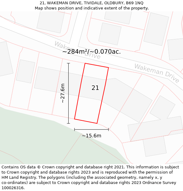 21, WAKEMAN DRIVE, TIVIDALE, OLDBURY, B69 1NQ: Plot and title map