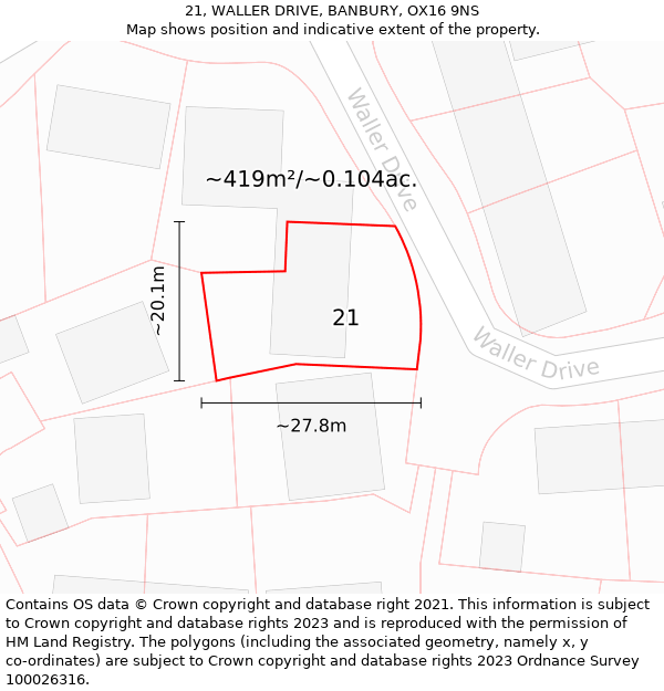 21, WALLER DRIVE, BANBURY, OX16 9NS: Plot and title map